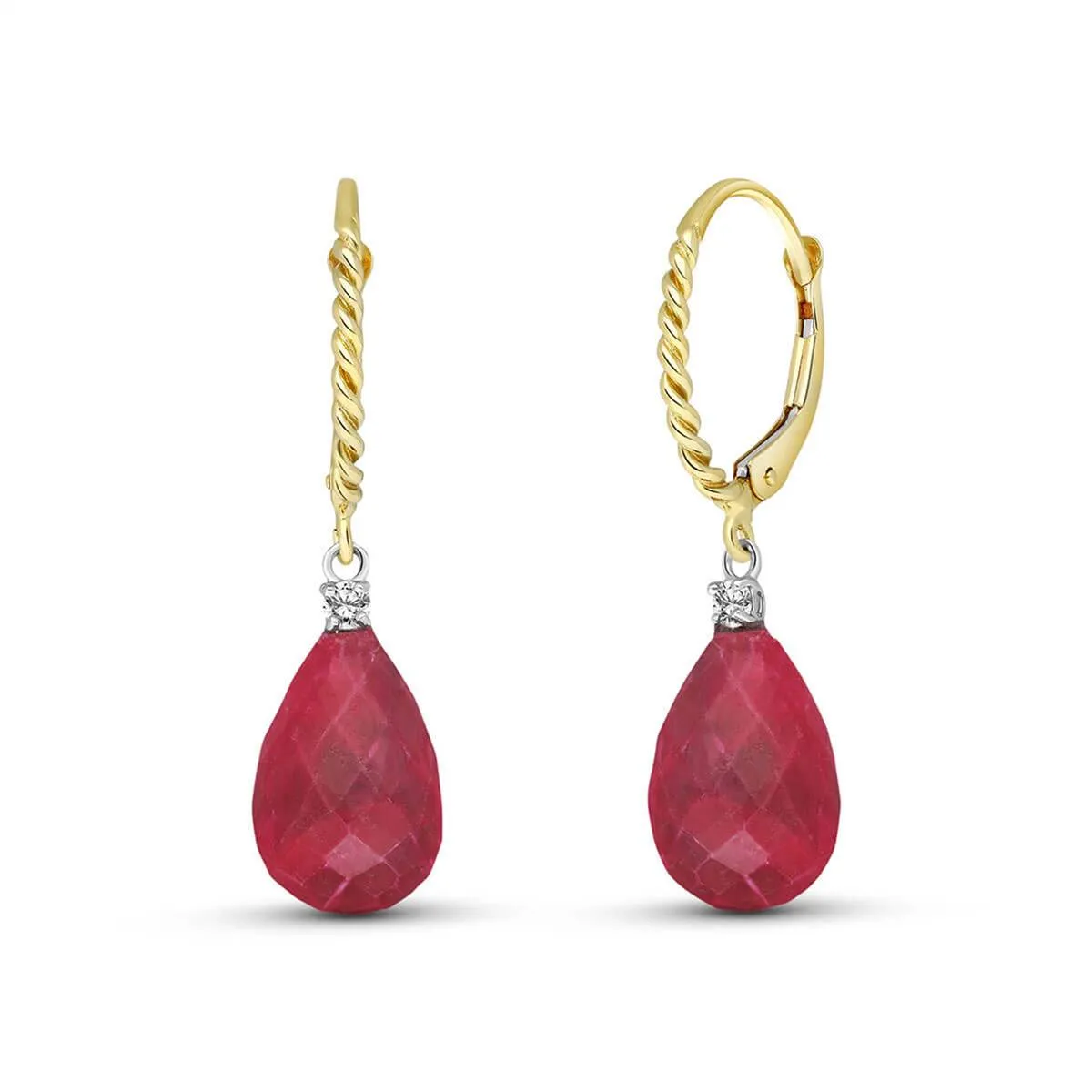 17.7 Carat 14K Solid Yellow Gold Leverback Earrings Diamond Ruby