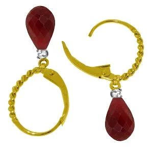 17.7 Carat 14K Solid Yellow Gold Leverback Earrings Diamond Ruby