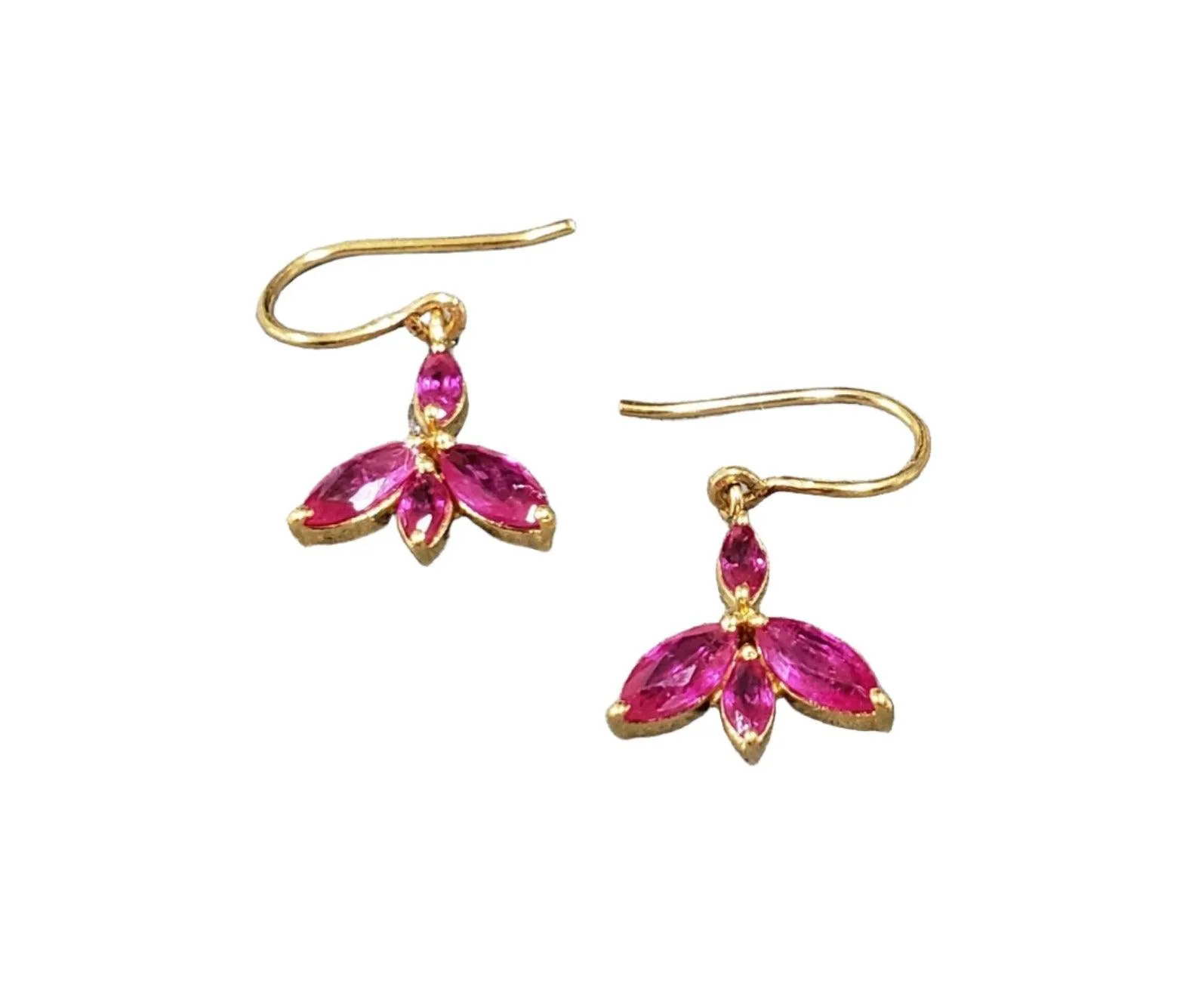 18k Gold Natural Ruby Earrings Marquise Shape