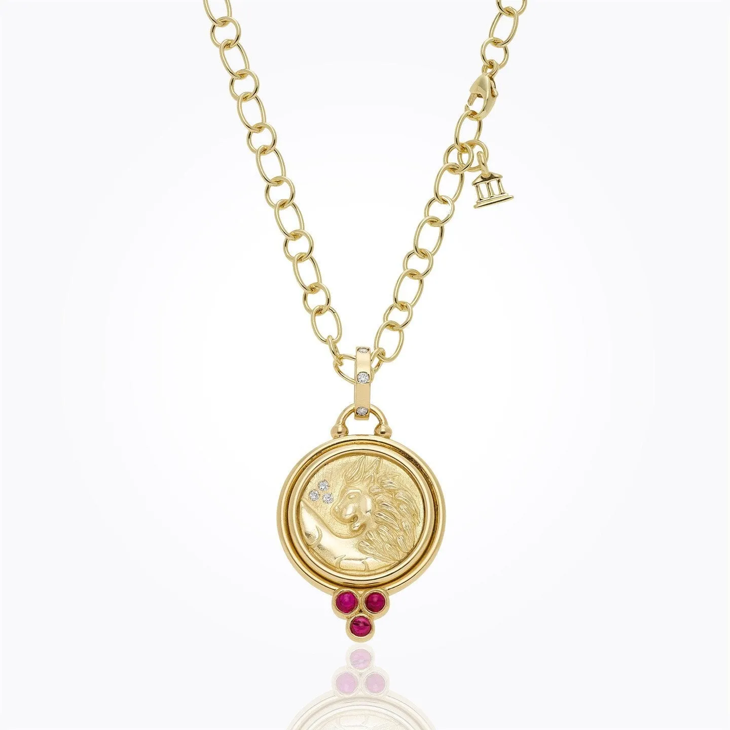 18K Lion Coin Pendant with ruby and diamond