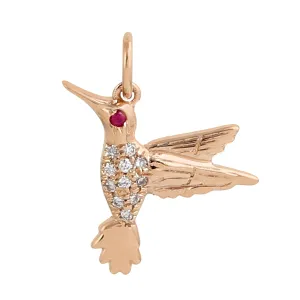 18k Rose Gold Pave Diamond Ruby Flying Bird Charm Gift