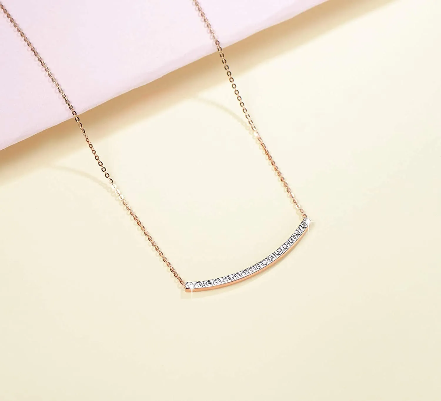 18K Rose/Yellow Gold Diamond-Cut Bar Smile Pendant Necklace