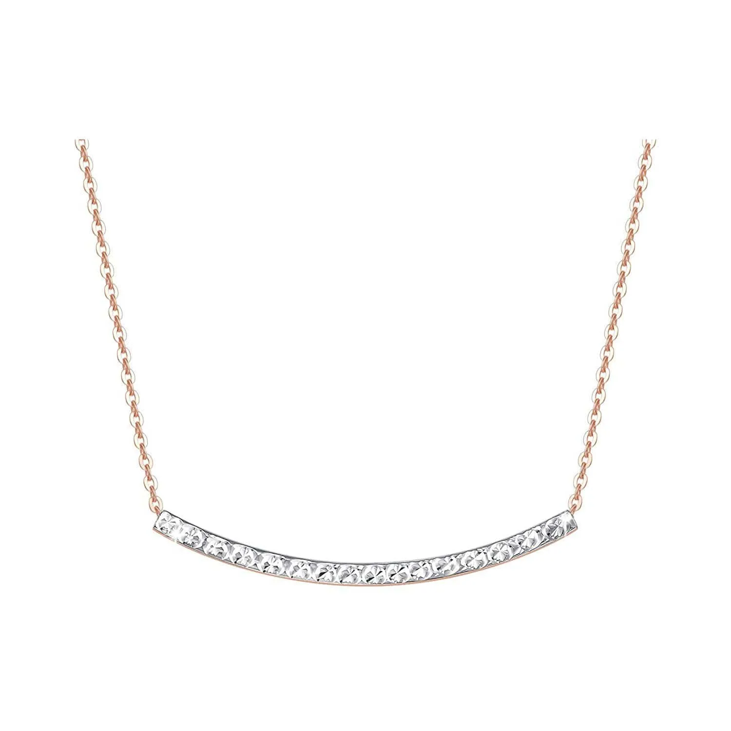 18K Rose/Yellow Gold Diamond-Cut Bar Smile Pendant Necklace