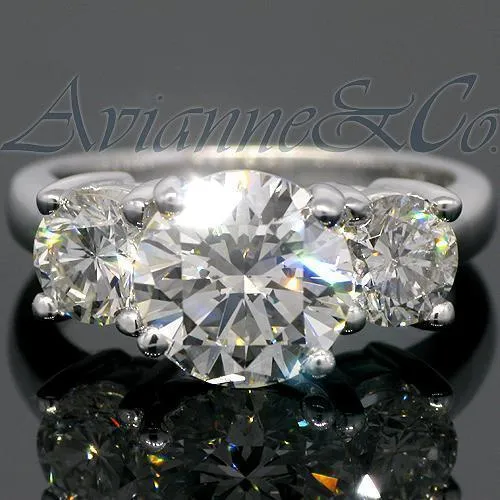 18K White Solid Gold Three Stone Diamond Engagement Ring 4.52 Ctw