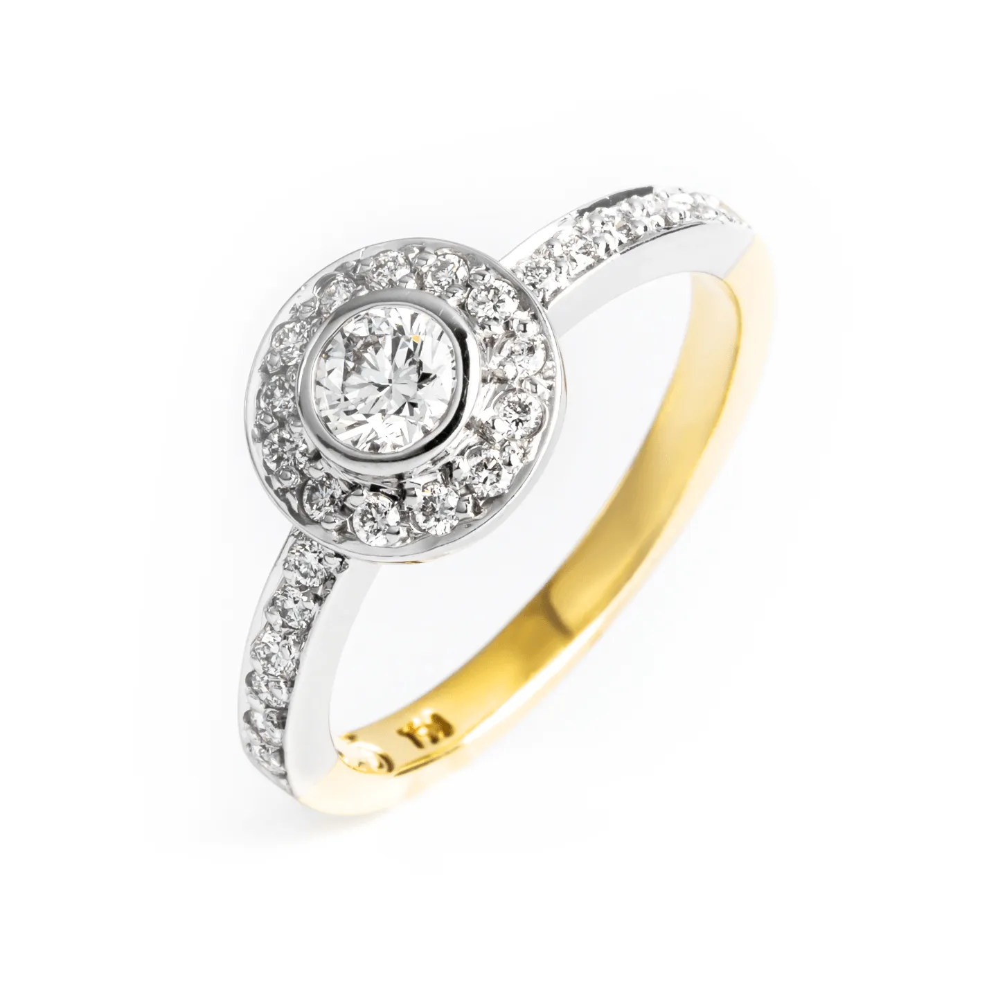 18K Yellow and White Tdw. 0.68ct Gold Diamond Engagement Ring - 20549084