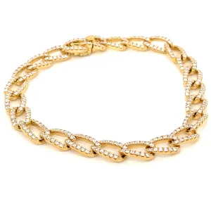 18k Yellow Gold Diamond Cuban Link Chain Bracelet