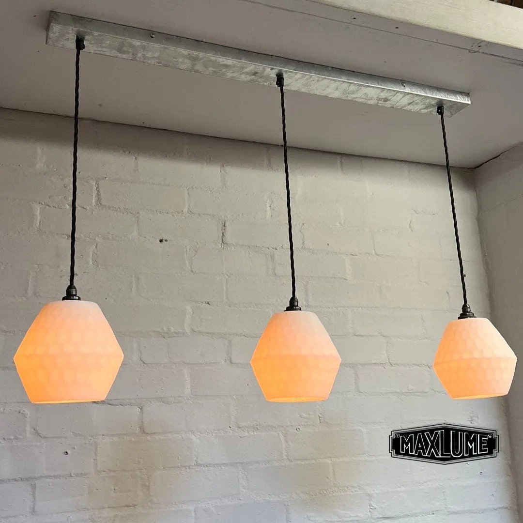 3 x Honeycomb Prismatic Glass - Inch Shade Pendant Track Light | kitchen table | vintage bar