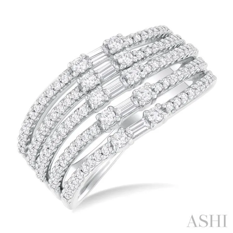 3/4 Ctw 5-Row Split Baguette and Round Cut Diamond Fashion Ring in 14K White Gold