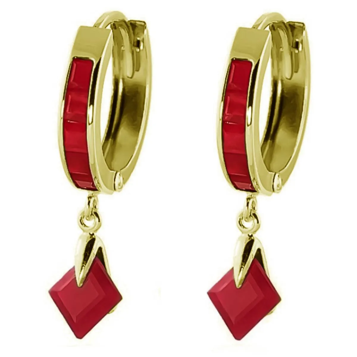 3.7 Carat 14K Solid Yellow Gold Hoop Earrings Dangling Ruby