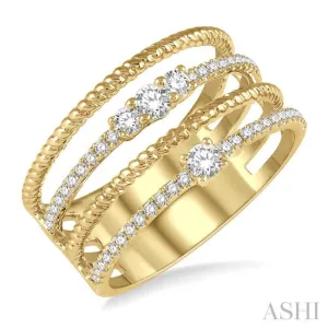 3/8 ctw Rope and Round Diamond Multi Row Layered Fashion Ring in 14K Yellow Gold