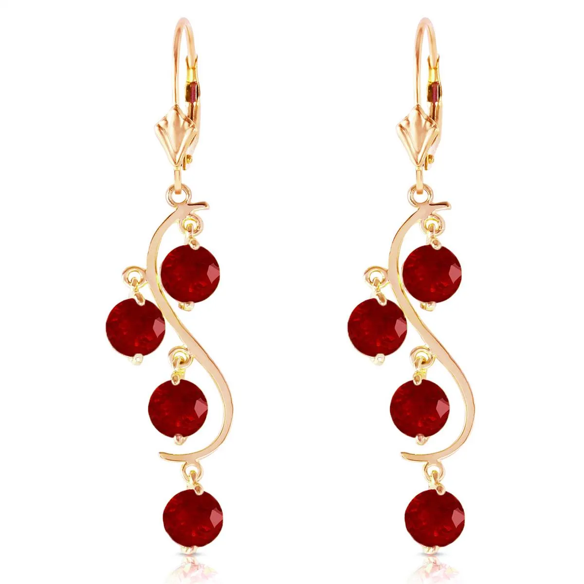 4 Carat 14K Solid Yellow Gold Chandelier Earrings Natural Ruby