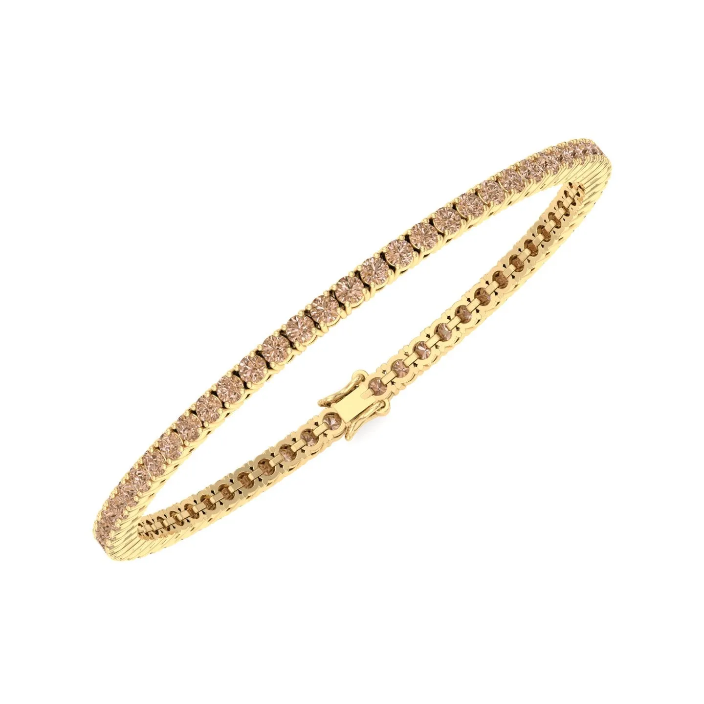 4 Prong Champagne Diamond Tennis Bracelet 14K Solid Gold