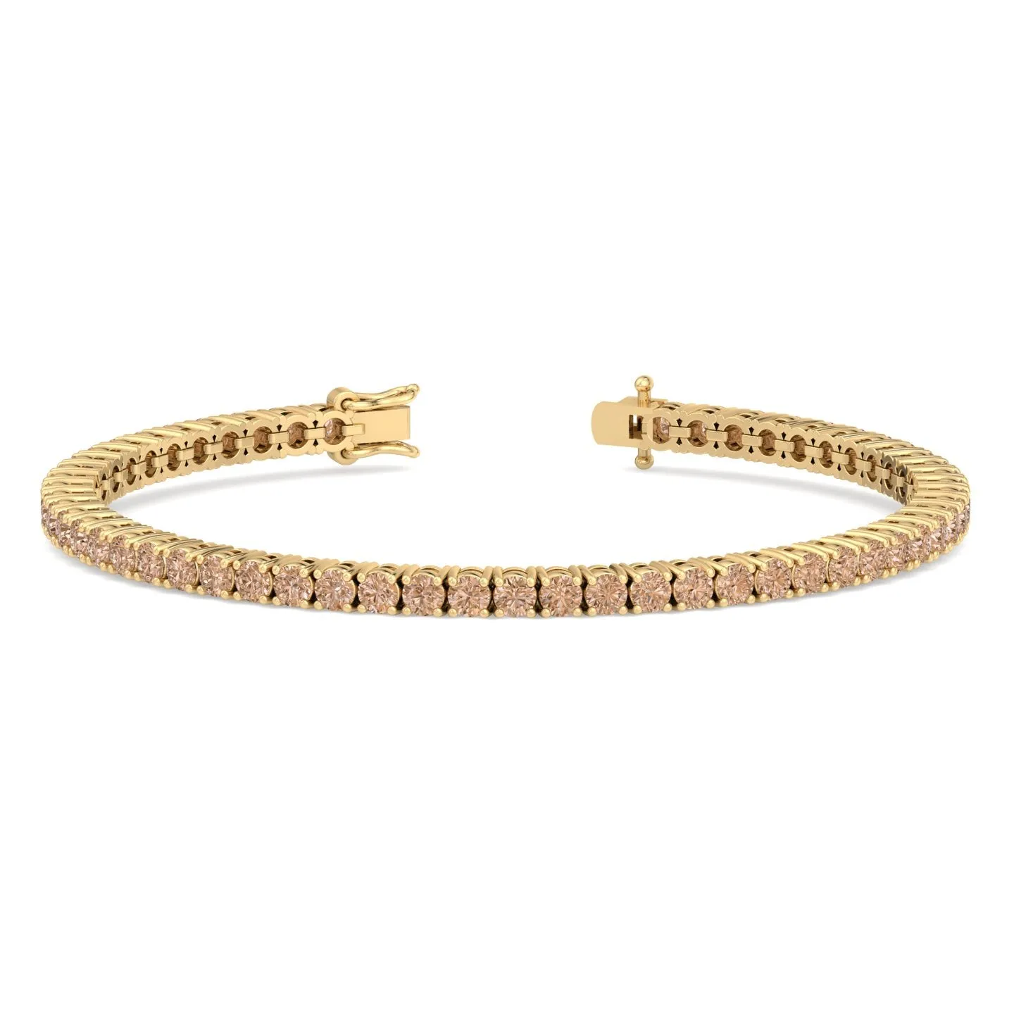 4 Prong Champagne Diamond Tennis Bracelet 14K Solid Gold