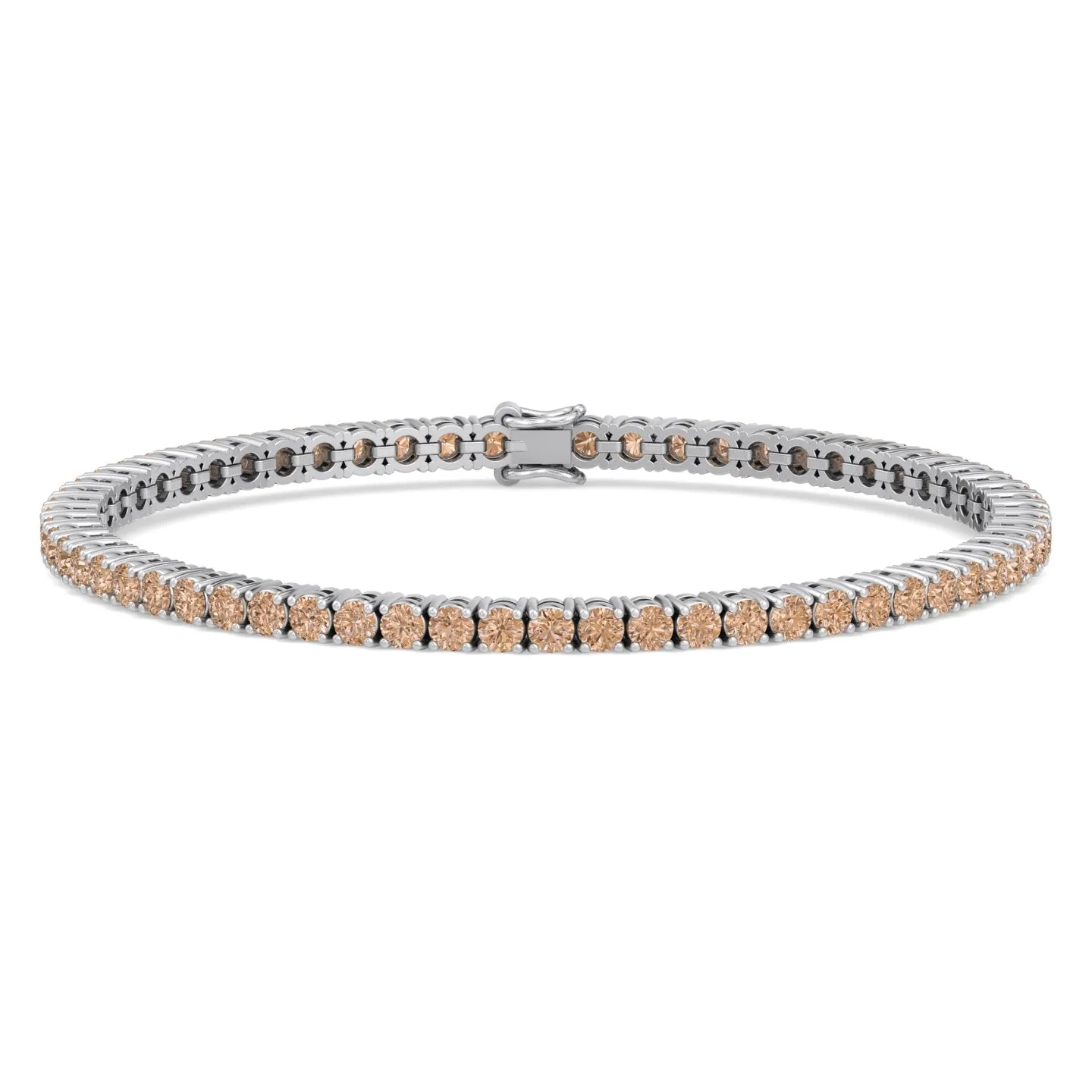 4 Prong Champagne Diamond Tennis Bracelet 14K Solid Gold