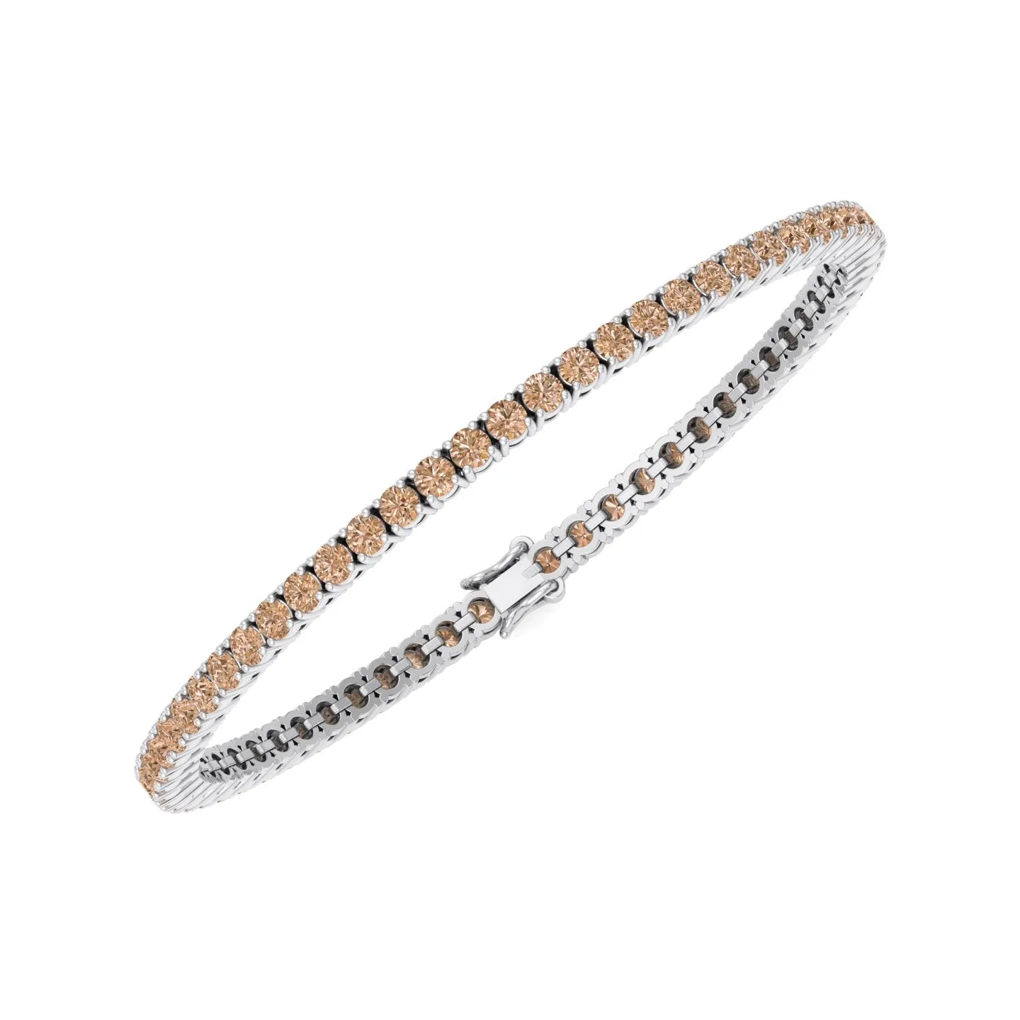 4 Prong Champagne Diamond Tennis Bracelet 14K Solid Gold