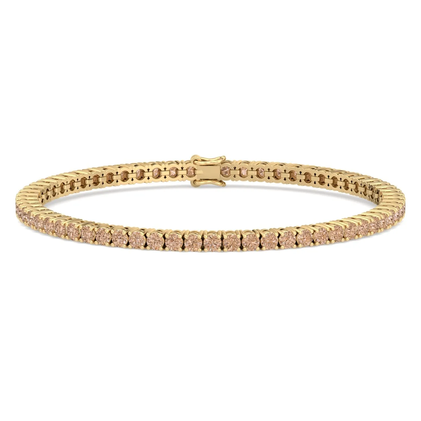 4 Prong Champagne Diamond Tennis Bracelet 14K Solid Gold