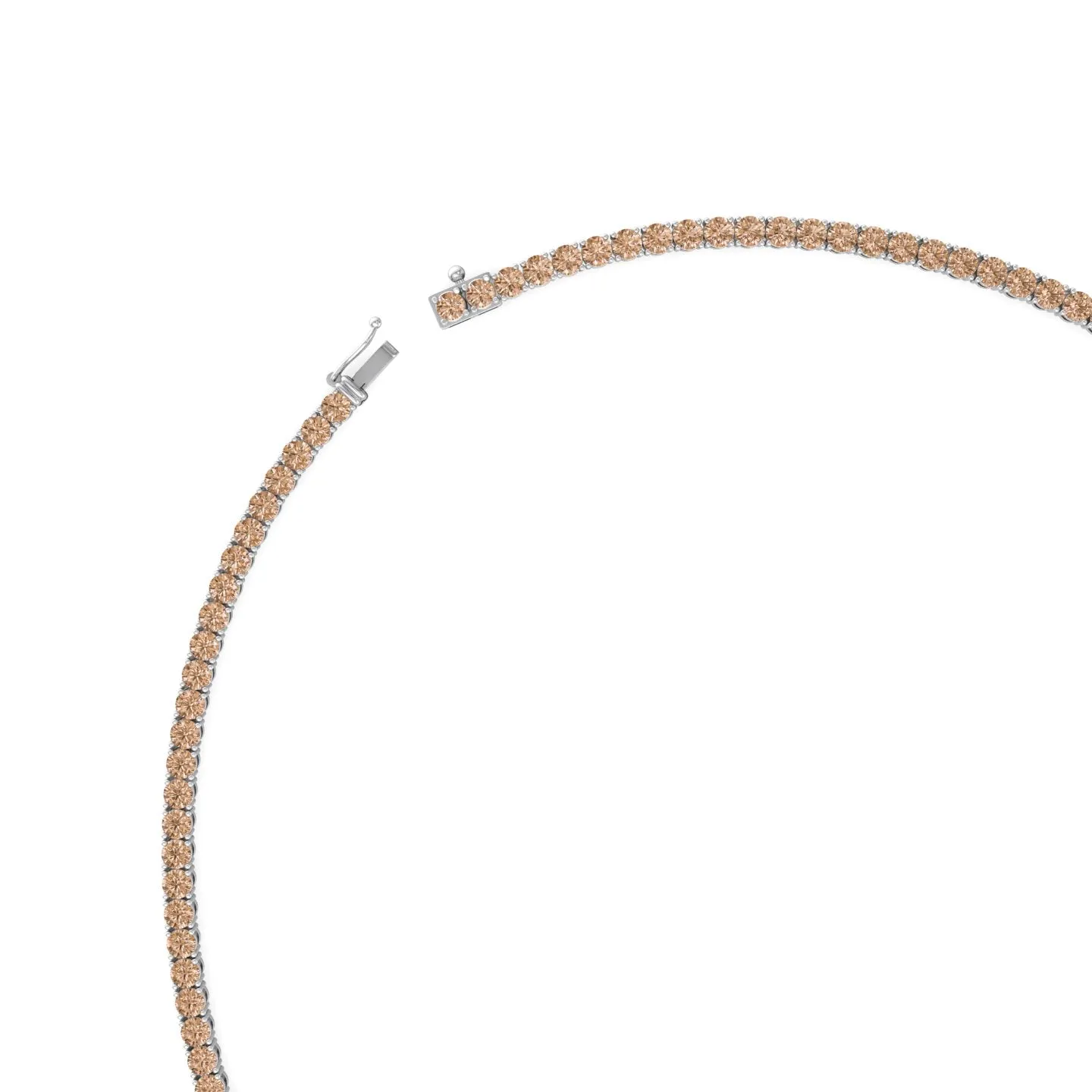 4 Prong Champagne Diamond Tennis Necklace 14K Solid Gold