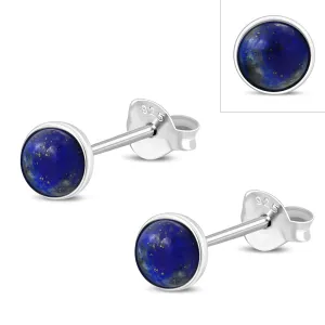 4.80mm | Lapis Lazuli Blue Stone Round Sterling Silver Stud Earrings