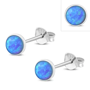 4.80mm | Synthetic Azure Blue Opal Round Sterling Silver Stud Earrings