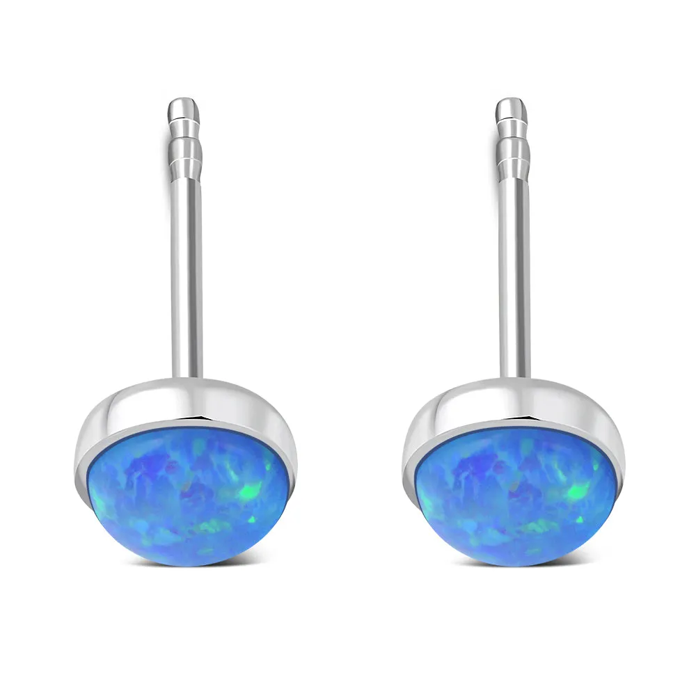 4.80mm | Synthetic Azure Blue Opal Round Sterling Silver Stud Earrings