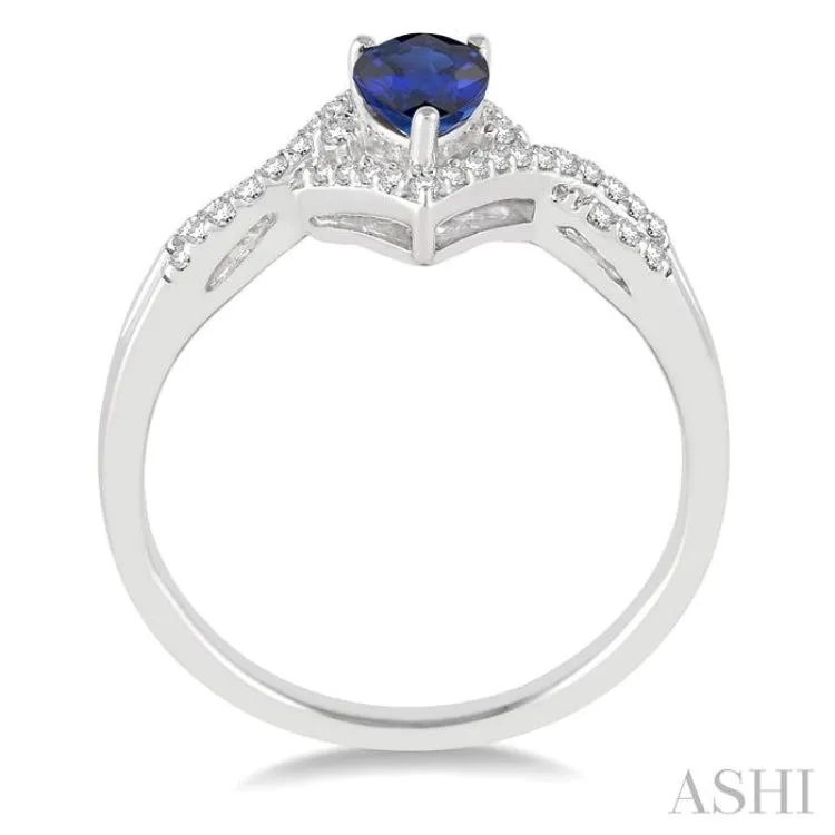 6x4 MM Sapphire and 1/6 Ctw Round Cut Diamond Ring in 14K White Gold