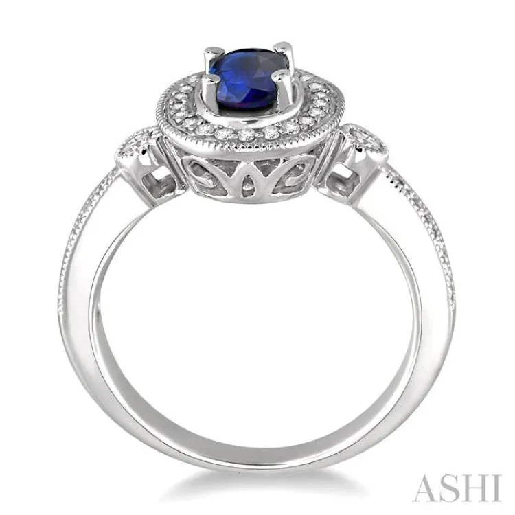 6x4mm Oval Cut Sapphire and 1/5 Ctw Round Cut Diamond Ring in 14K White Gold