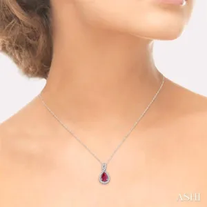 6x4MM Pear Shape Ruby and 1/10 Ctw Round Cut Diamond Pendant in 14K White Gold with Chain