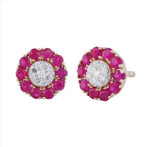 9ct Yellow Gold 0.10ct Ruby HI/I1 Diamond Round Halo Stud Earrings