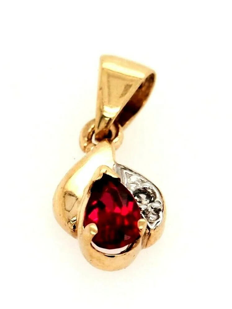 9ct Yellow Gold Ruby & Diamond Pendant