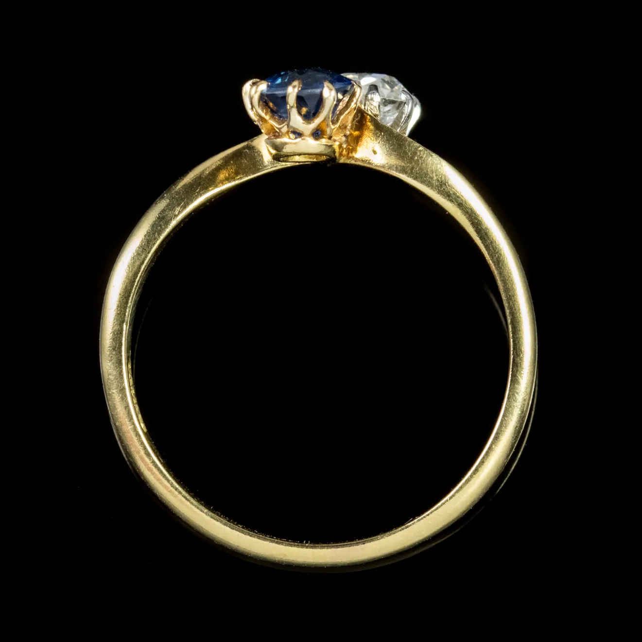 Antique Edwardian Diamond Sapphire Twist Ring 18Ct Gold Circa 1910