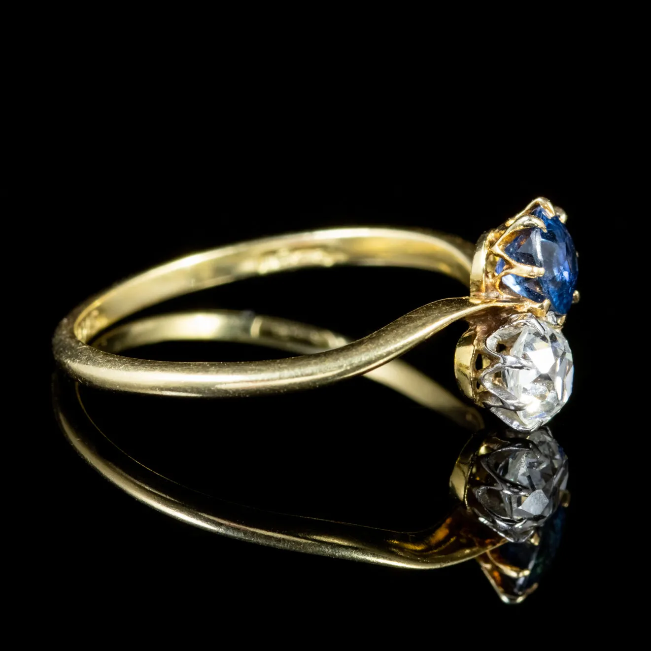 Antique Edwardian Diamond Sapphire Twist Ring 18Ct Gold Circa 1910