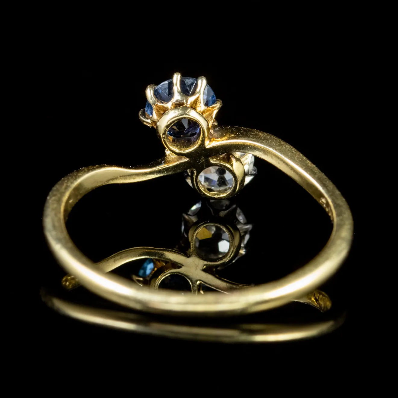 Antique Edwardian Diamond Sapphire Twist Ring 18Ct Gold Circa 1910