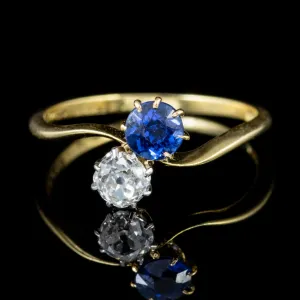 Antique Edwardian Diamond Sapphire Twist Ring 18Ct Gold Circa 1910