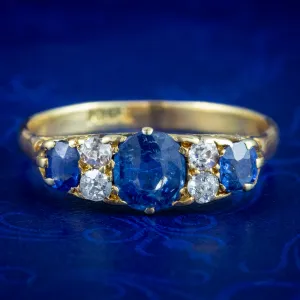 Antique Victorian Sapphire Diamond Ring 1ct Sapphire