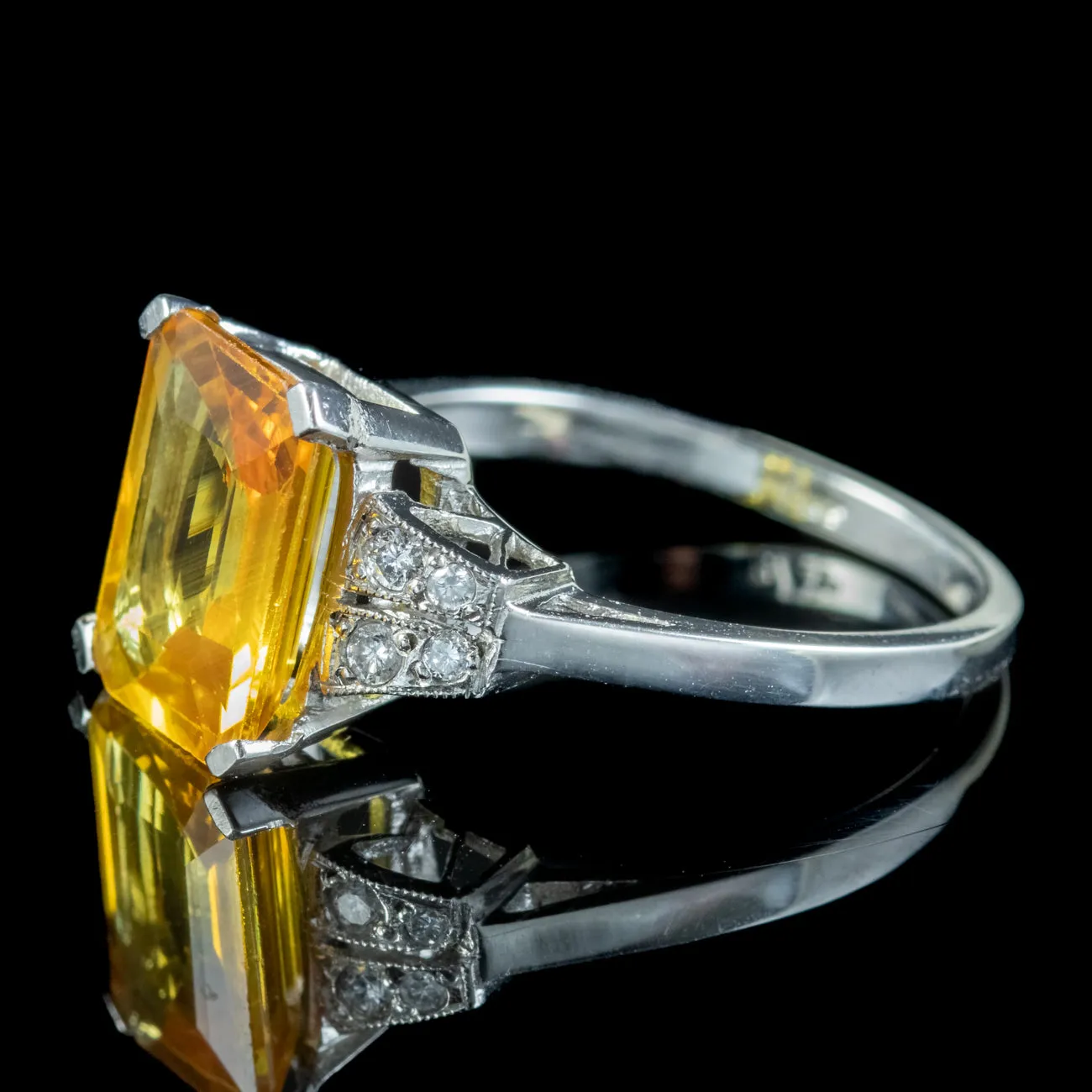 Art Deco Style Yellow Sapphire Diamond Ring 3.50ct Sapphire