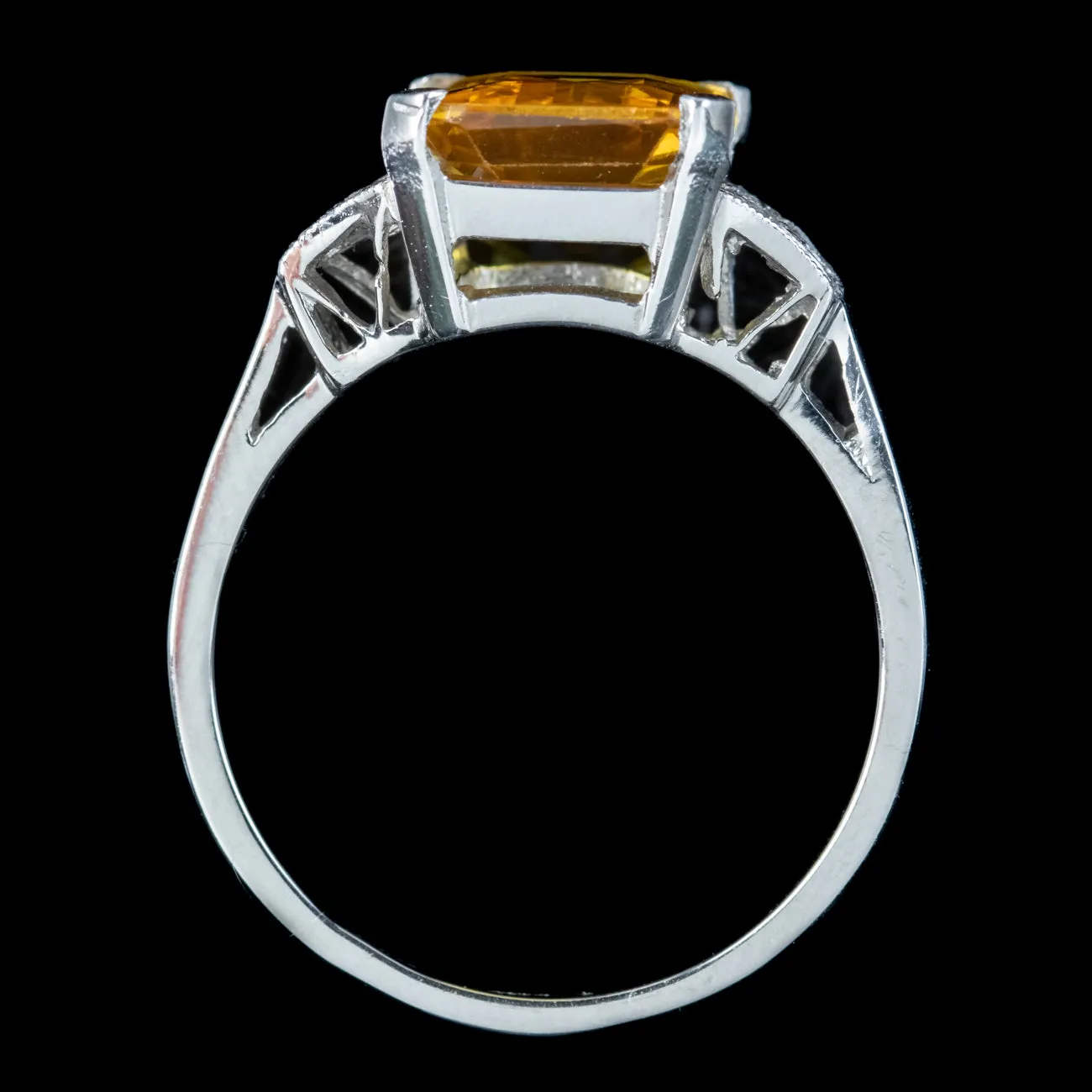 Art Deco Style Yellow Sapphire Diamond Ring 3.50ct Sapphire