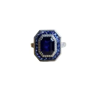 Art Deco Vintage Style Blue Sapphire Adjustable 925 Sterling Silver Ring