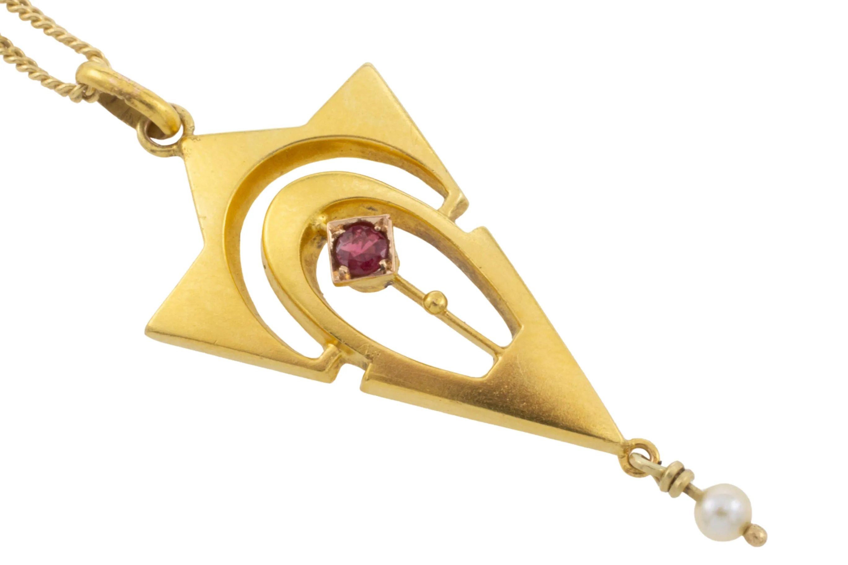 Art Nouveau ruby and pearl pendant