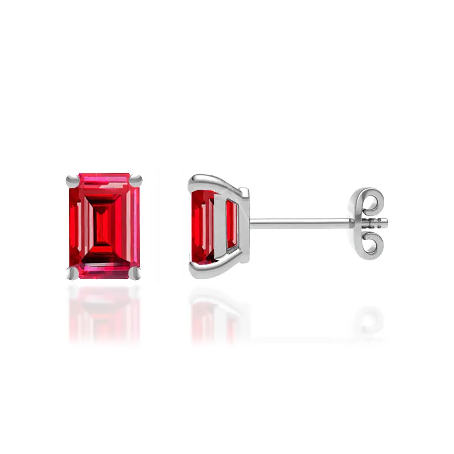 AVIANA - Emerald Ruby 18k White Gold Stud Earrings