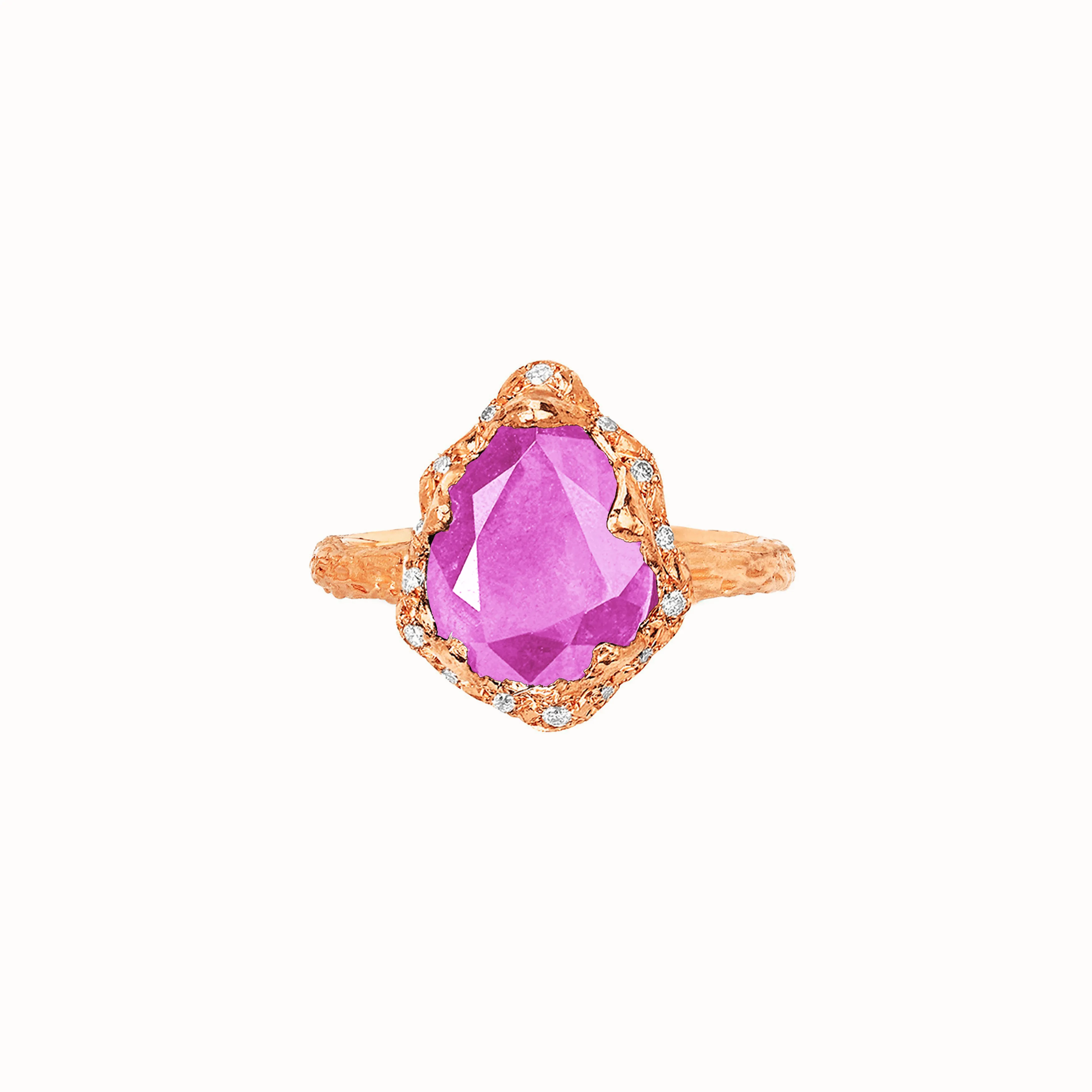 Baby Queen Water Drop Pink Sapphire Ring with Sprinkled Diamonds