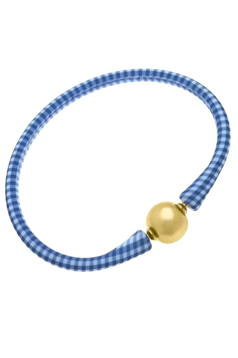 Bali 24K Gold-Plated Bead Silicone Bracelet in Blue Gingham - FINAL SALE