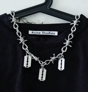 Barbed Wire Razorblades Necklace