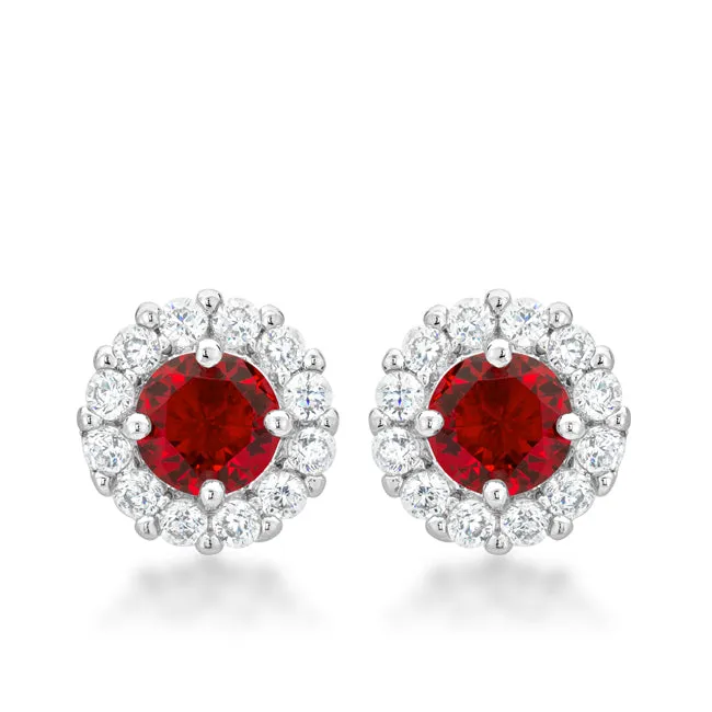 Belle Ruby Red Halo Stud Earrings | 2ct