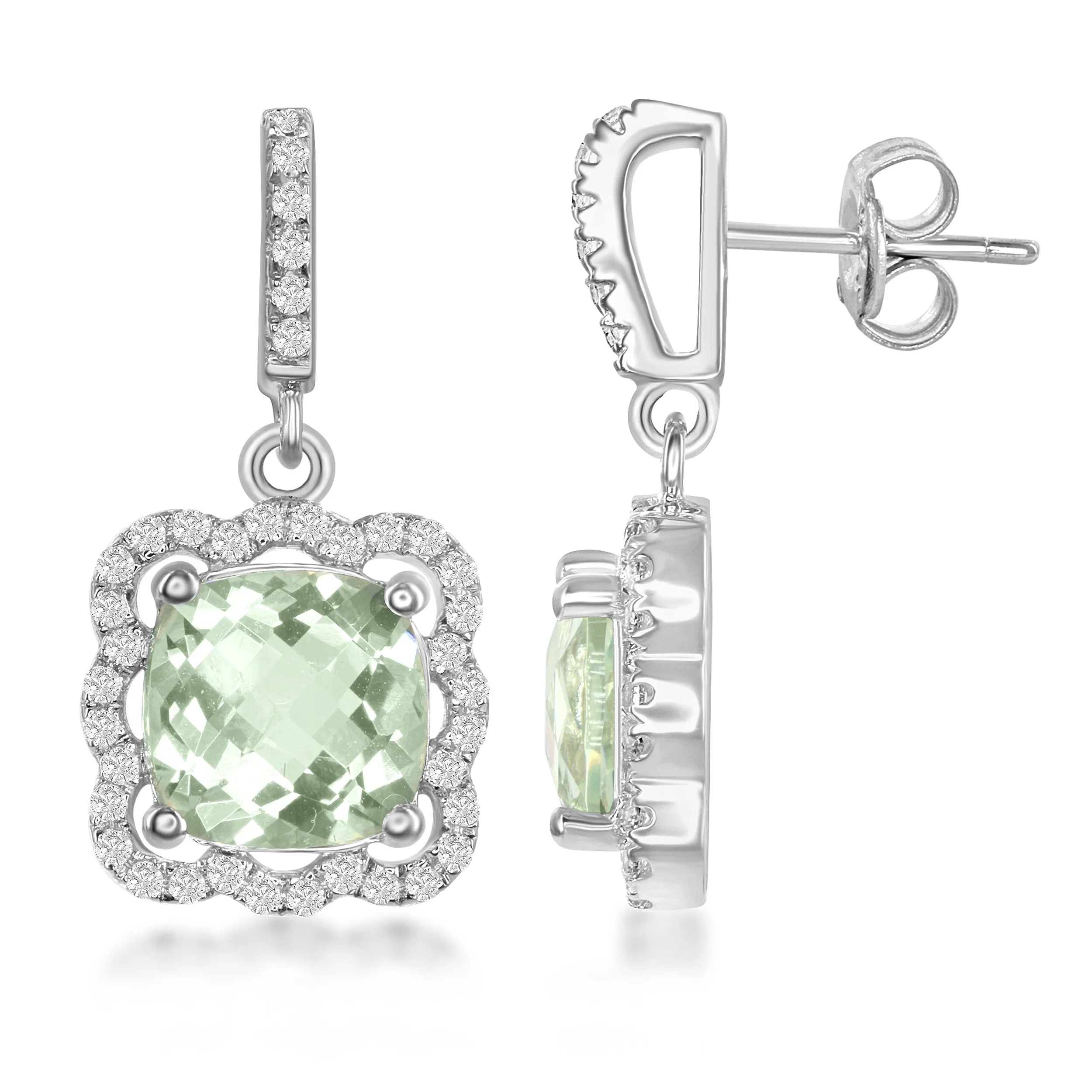 Bellissima Sterling Silver Green Amethyst and White Topaz Earrings (88677)