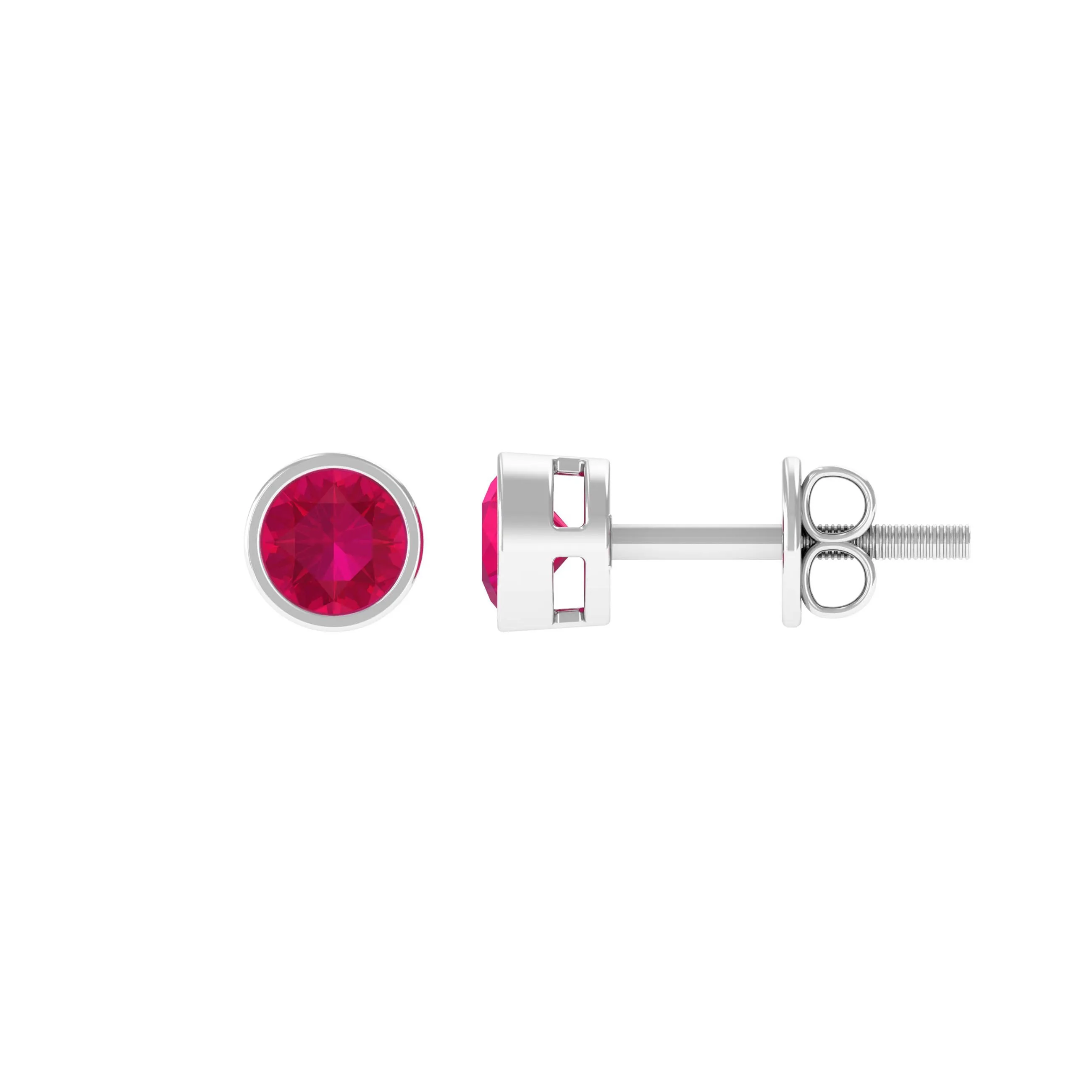 Bezel Set Genuine Ruby Solitaire Stud Earrings