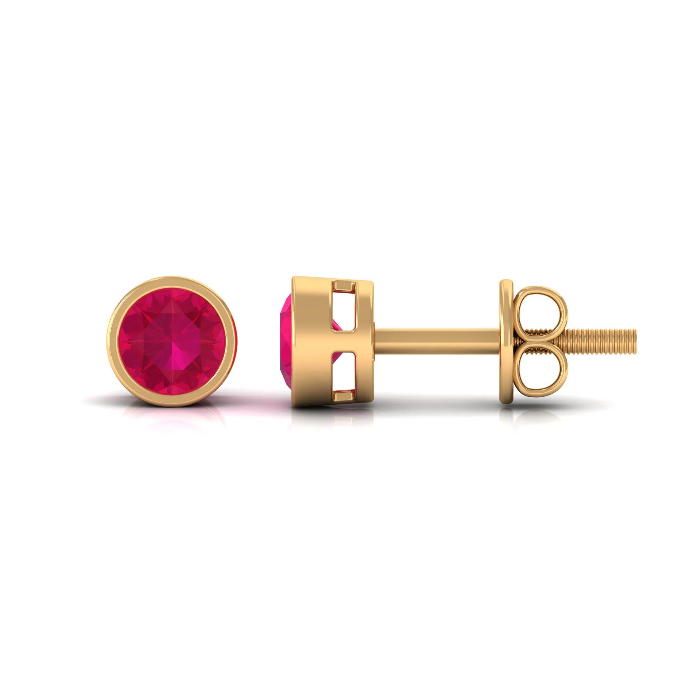 Bezel Set Genuine Ruby Solitaire Stud Earrings