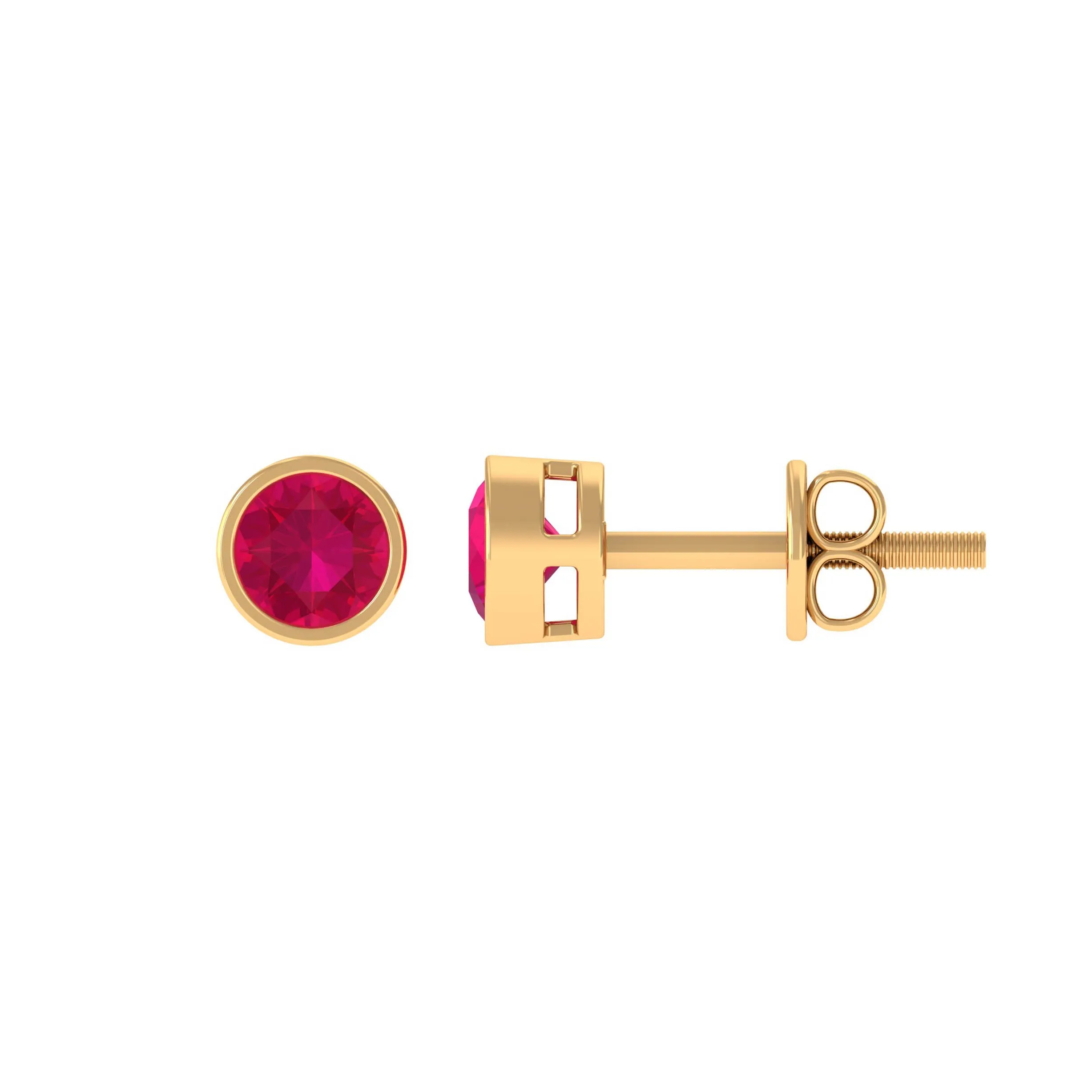 Bezel Set Genuine Ruby Solitaire Stud Earrings