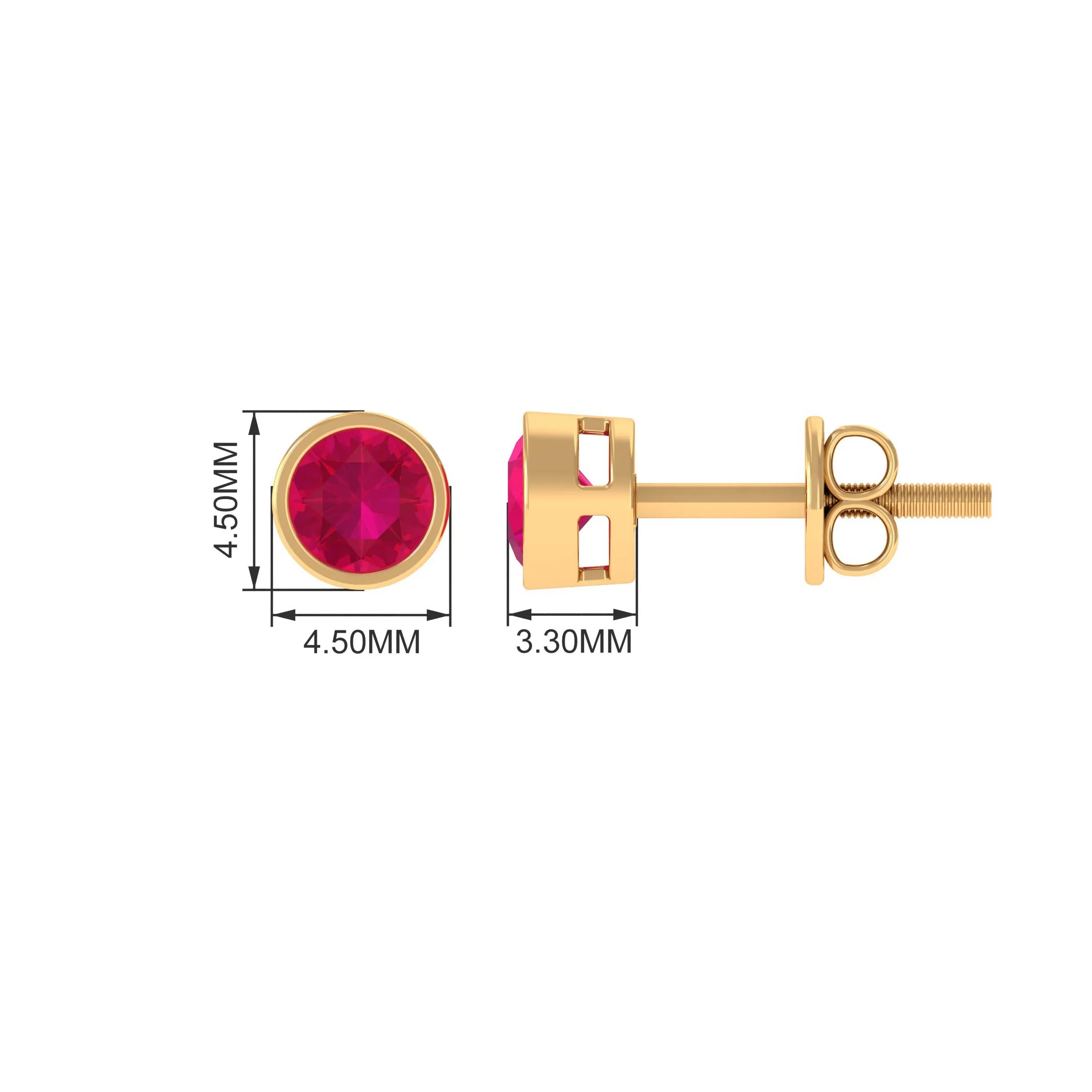 Bezel Set Genuine Ruby Solitaire Stud Earrings