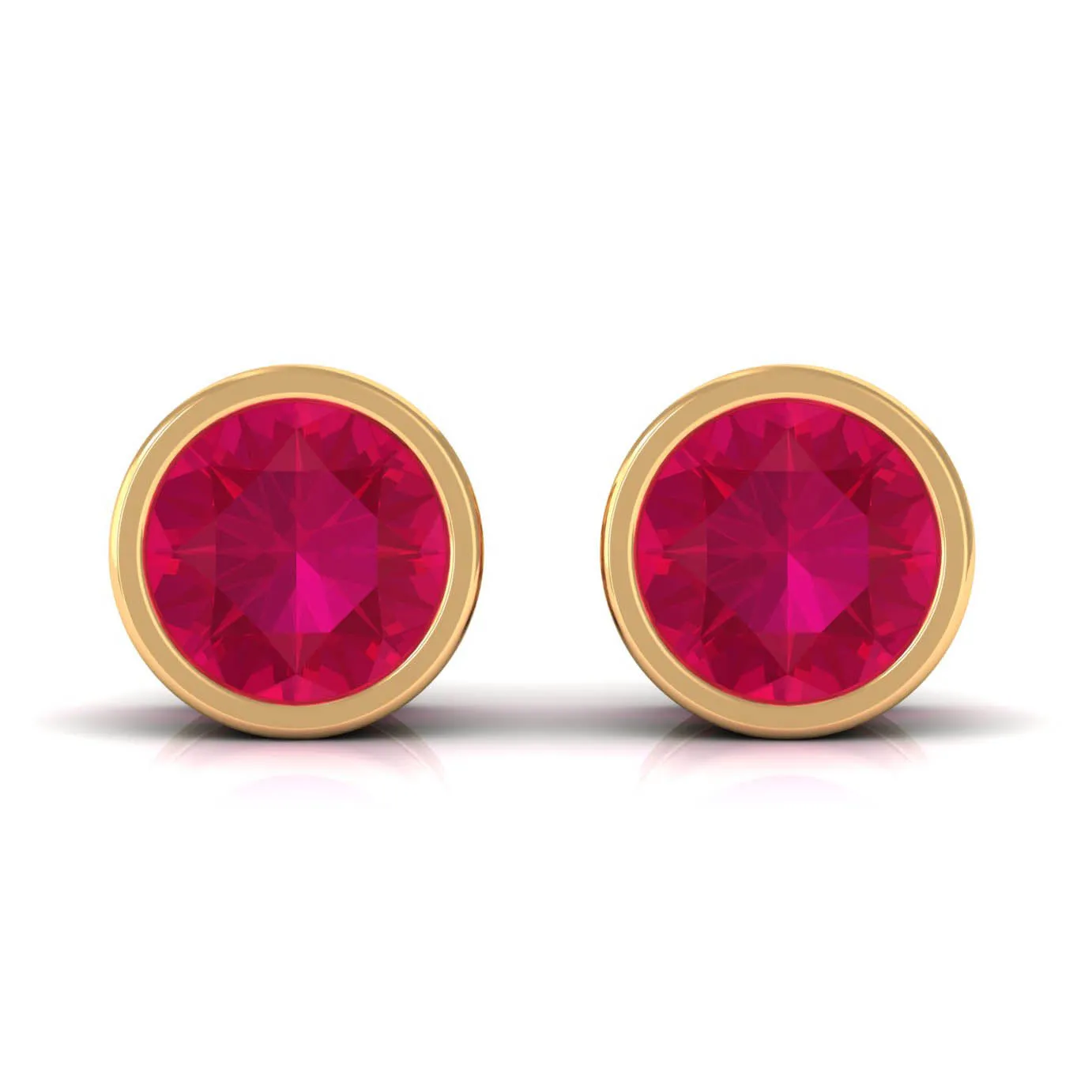 Bezel Set Genuine Ruby Solitaire Stud Earrings