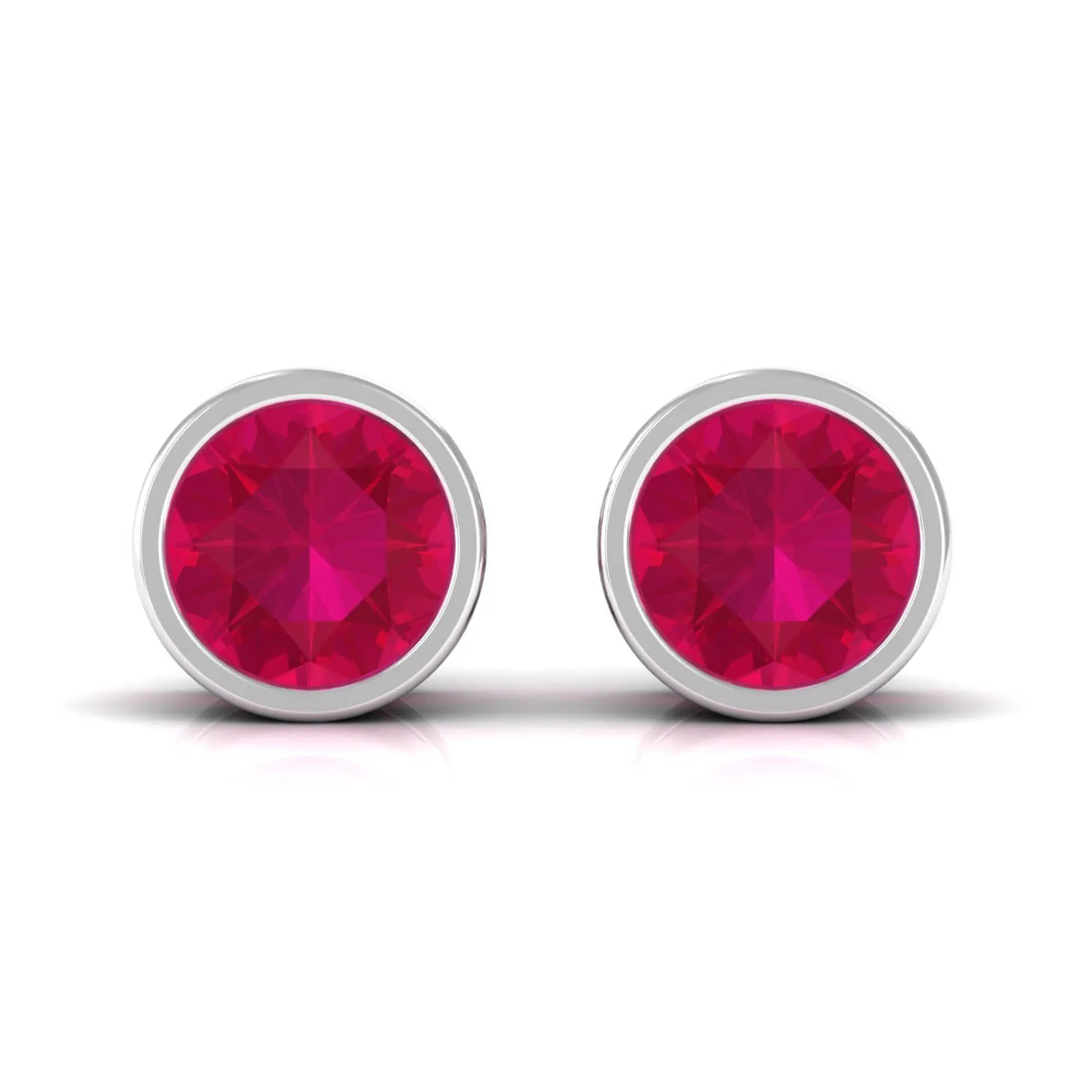 Bezel Set Genuine Ruby Solitaire Stud Earrings